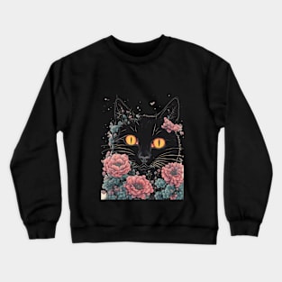 Black cat Aesthetic floral Crewneck Sweatshirt